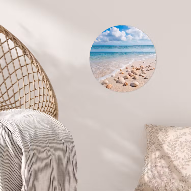 Schelpen - Strand - Natuur - Beige Wandcirkel behangsticker klein -sfeer4