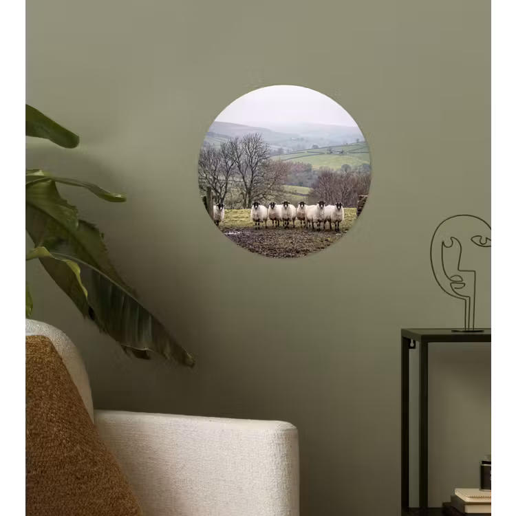 Schapen - Rij - Weide - Dieren - Platteland Wandcirkel behangsticker klein -sfeer2