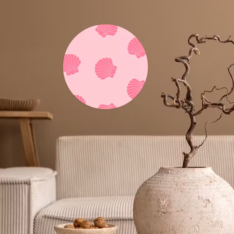 Schelp - Patroon - Zee - Modern - Roze Wandcirkel behangsticker klein -sfeer1
