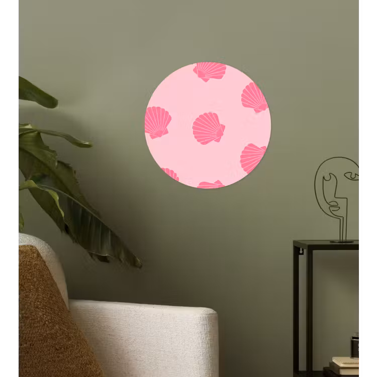 Schelp - Patroon - Zee - Modern - Roze Wandcirkel behangsticker klein -sfeer2