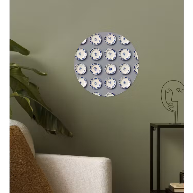 Borden - Bloemen - Blauw - Wit Wandcirkel behangsticker klein 186 -sfeer2