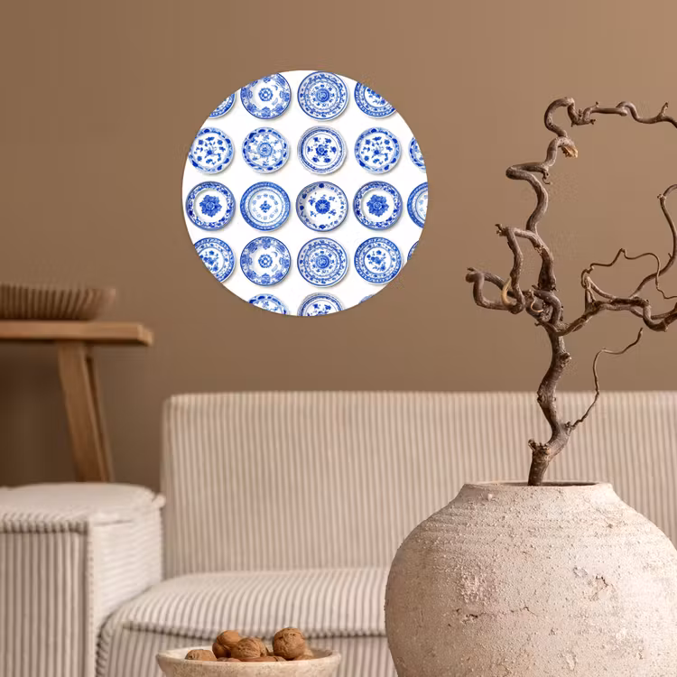Borden - Bloemen - Patroon - Blauw Wandcirkel behangsticker klein 186 -sfeer1