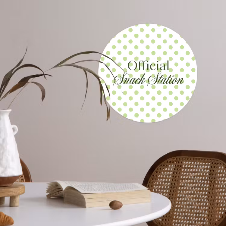 Snack Station - Groen - Stippen Wandcirkel behangsticker klein -sfeer3