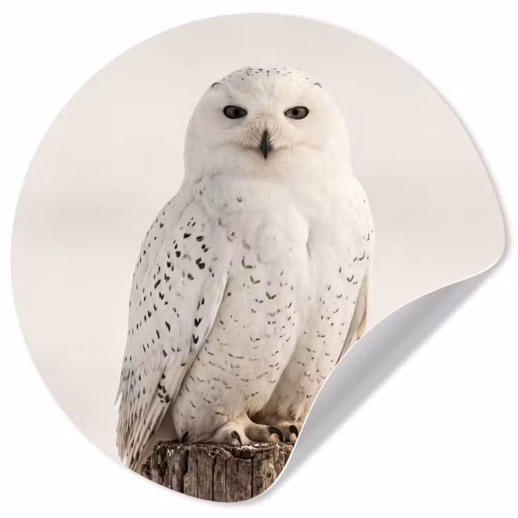 Sneeuwuil - Paal - Winter - Portret - Majestueus Wandcirkel behangsticker klein -3d