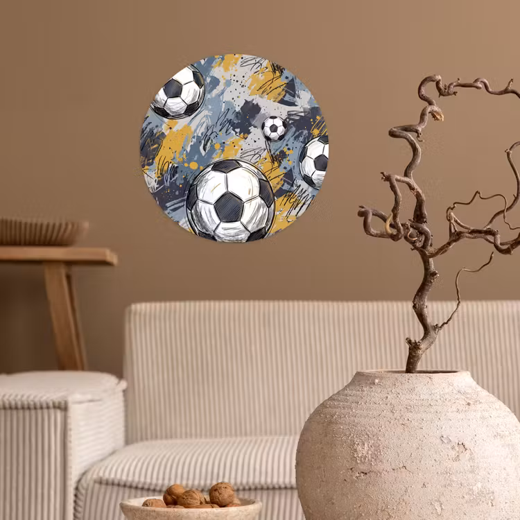 Voetbal - Abstract - Sport - Kleurrijk Wandcirkel behangsticker klein -sfeer1
