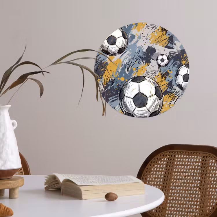 Voetbal - Abstract - Sport - Kleurrijk Wandcirkel behangsticker klein -sfeer3