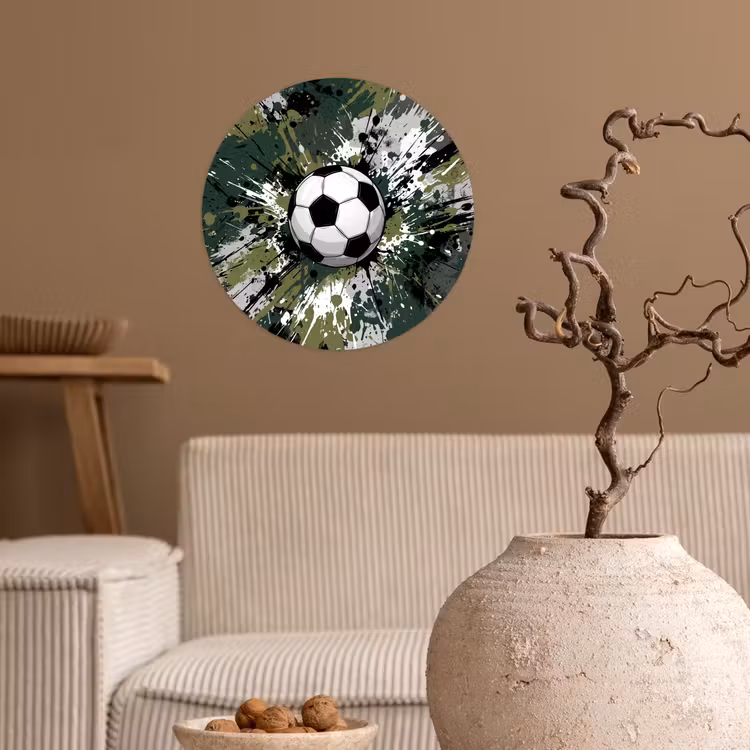 Voetbal - Verf - Spetters - Groen Wandcirkel behangsticker klein -sfeer1