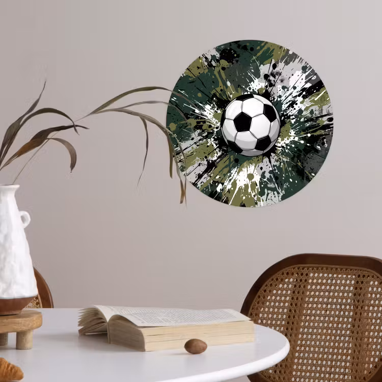 Voetbal - Verf - Spetters - Groen Wandcirkel behangsticker klein -sfeer3