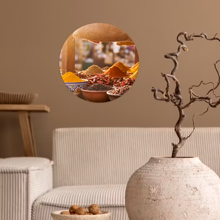 Wallpaper Circle - Spices - Market - Colorful - Specerijen - Markt - Kleurrijk Wandcirkel behangsticker klein