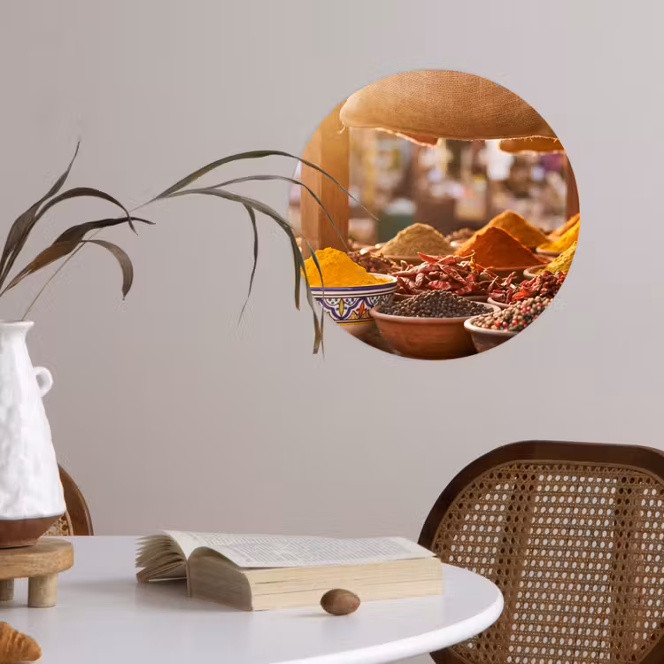 Wallpaper Circle - Spices - Market - Colorful - Specerijen - Markt - Kleurrijk Wandcirkel behangsticker klein