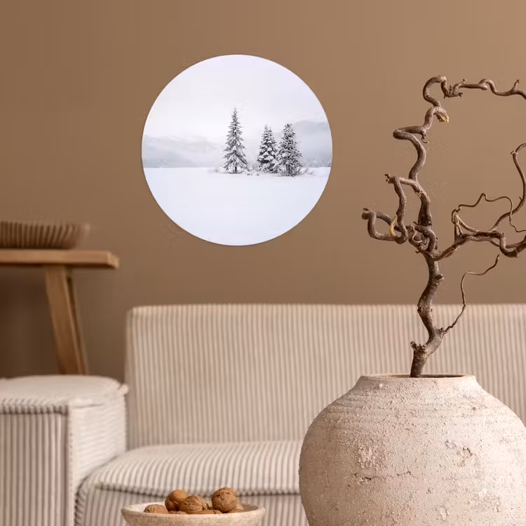Fijnsparren - Sneeuw - Winter - Landschap - Stilte Wandcirkel behangsticker klein -sfeer1
