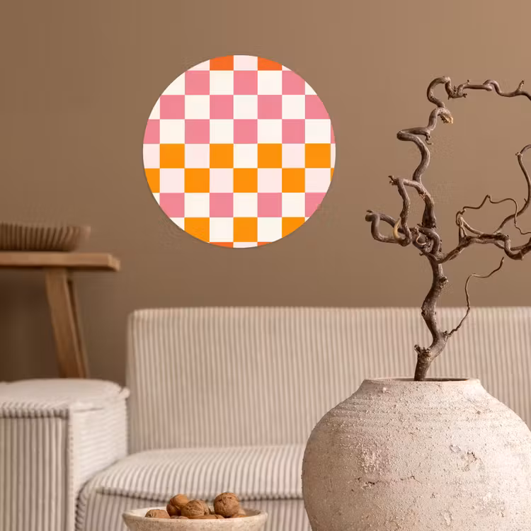 Vierkant - Patroon - Oranje Wandcirkel behangsticker klein 186 -sfeer1