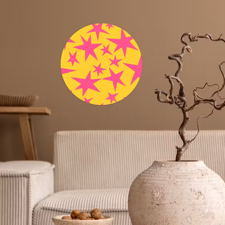 Sterren - Patroon - Roze - Geel Wandcirkel behangsticker klein 186 -sfeer1