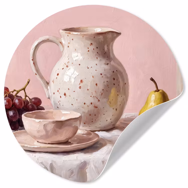 Wallpaper Circle - Still Life - Fruit - Pink - Stilleven - Fruit - Roze Wandcirkel behangsticker klein