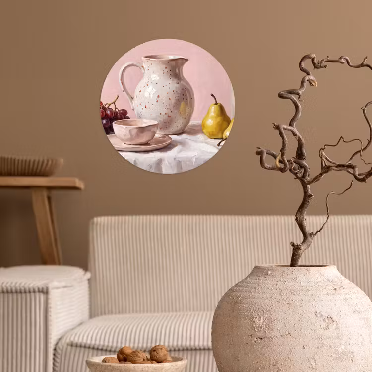 Wallpaper Circle - Still Life - Fruit - Pink - Stilleven - Fruit - Roze Wandcirkel behangsticker klein