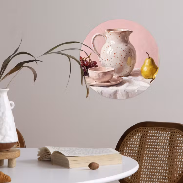 Wallpaper Circle - Still Life - Fruit - Pink - Stilleven - Fruit - Roze Wandcirkel behangsticker klein