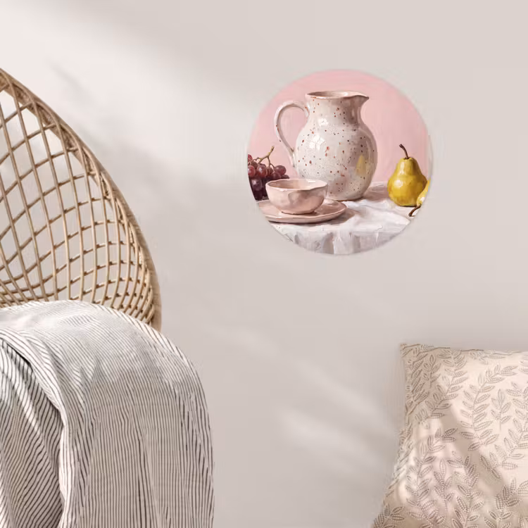 Wallpaper Circle - Still Life - Fruit - Pink - Stilleven - Fruit - Roze Wandcirkel behangsticker klein