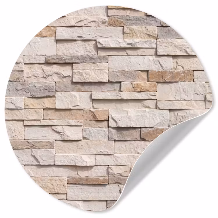 Steen - Muur - Textuur - Rustiek - Beige Wandcirkel behangsticker klein -3d