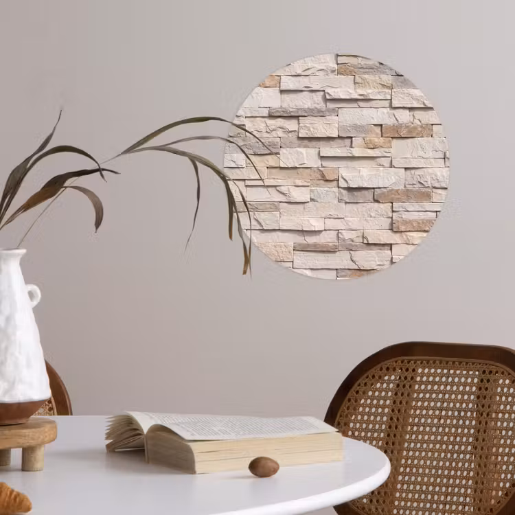Steen - Muur - Textuur - Rustiek - Beige Wandcirkel behangsticker klein -sfeer3