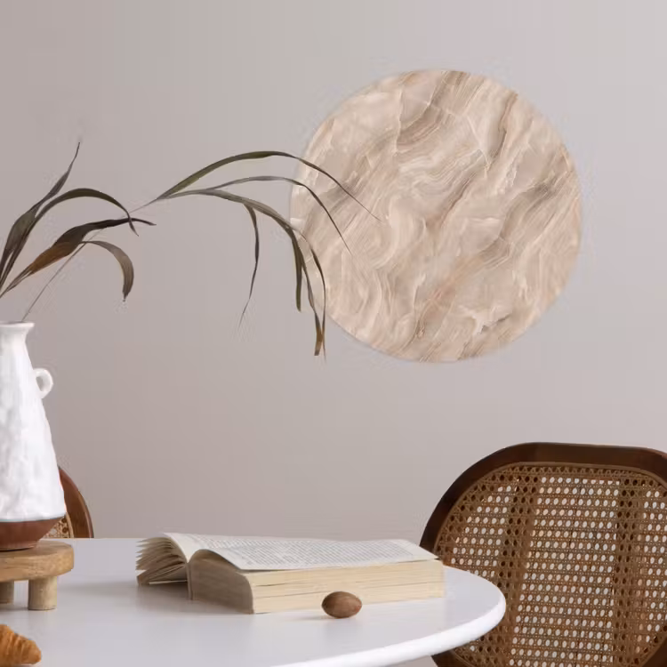 Steen - Golvend - Abstract - Beige Wandcirkel behangsticker klein -sfeer3