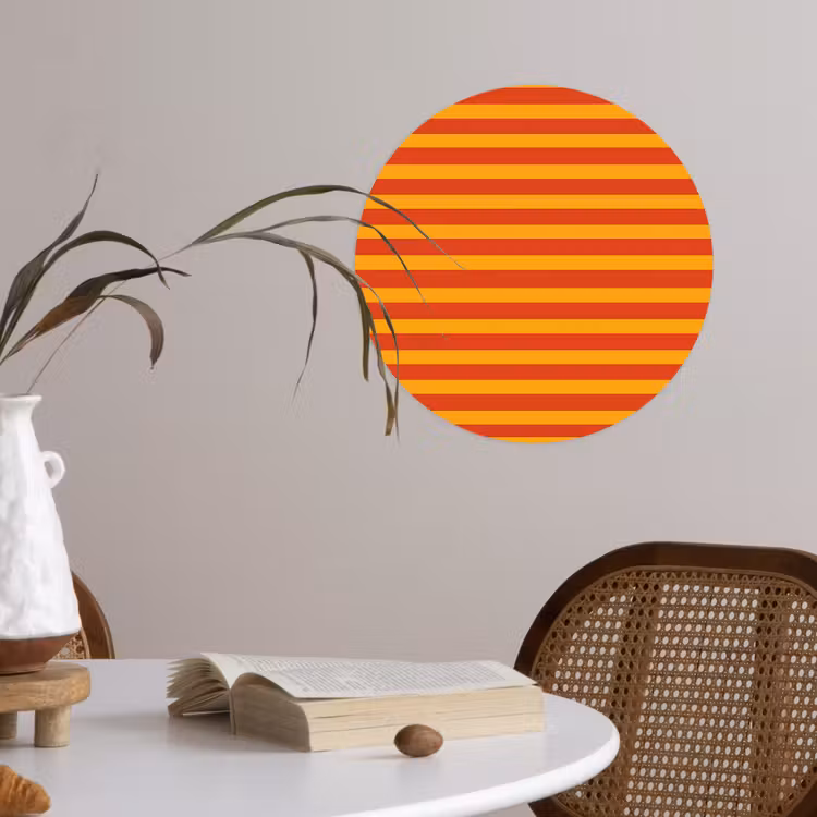 Strepen - Patroon - Oranje Wandcirkel behangsticker klein 186 -sfeer3