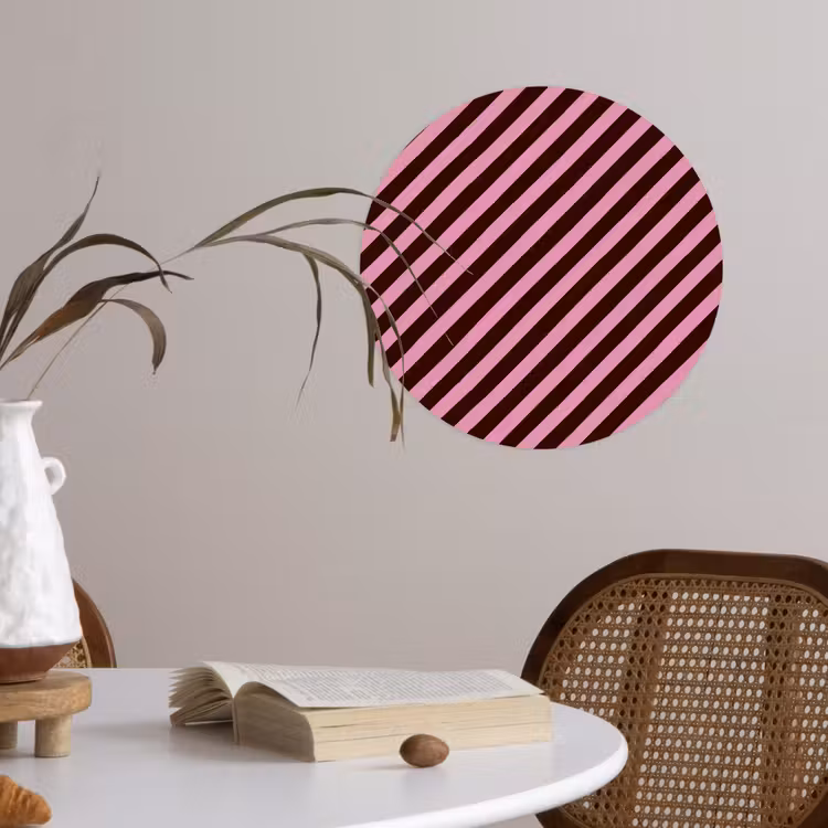 Strepen - Roze - Bruin Wandcirkel behangsticker klein 186 -sfeer3