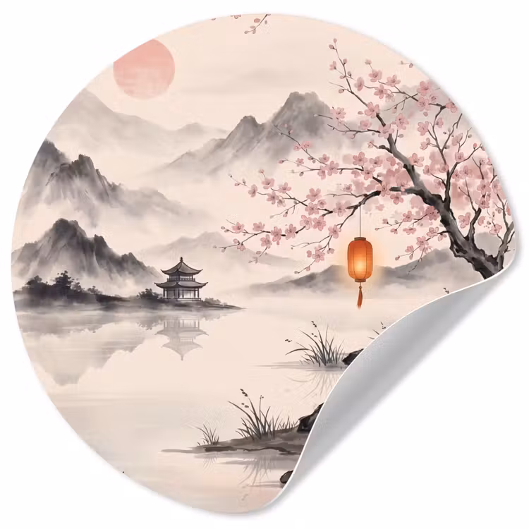 Zon - Japans - Traditioneel Wandcirkel behangsticker klein -3d