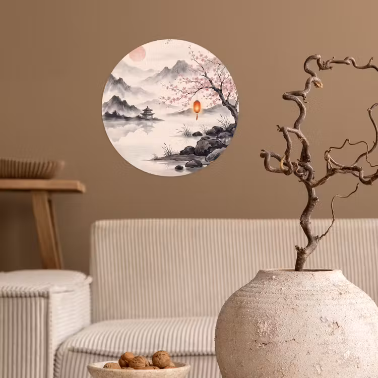 Zon - Japans - Traditioneel Wandcirkel behangsticker klein -sfeer1