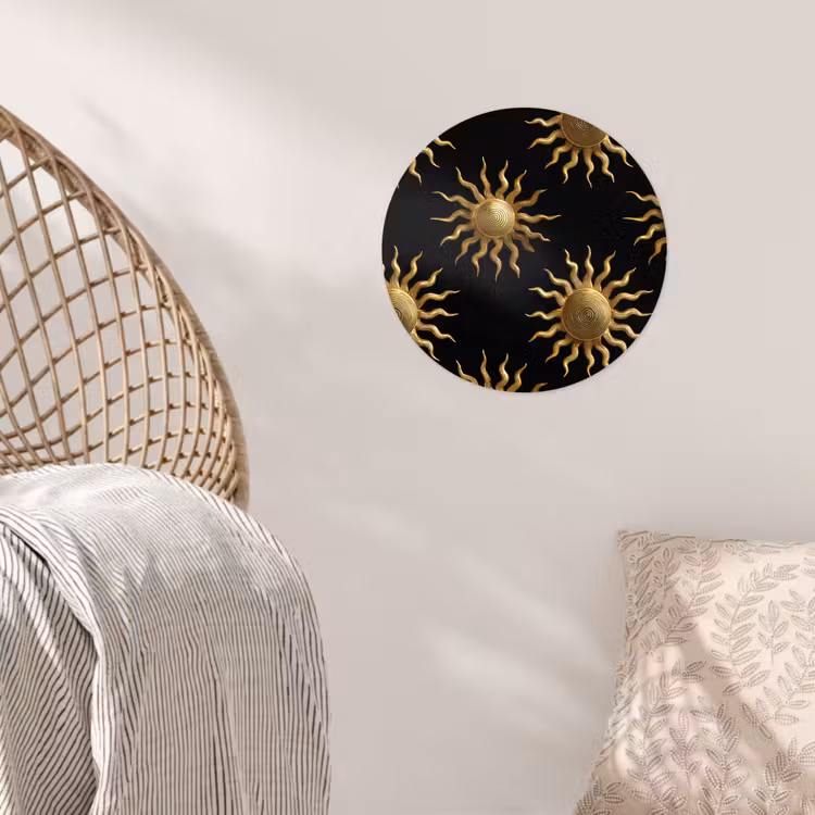 Zon - Patroon - Luxe - Goud - Zwart Wandcirkel behangsticker klein 186 -sfeer4