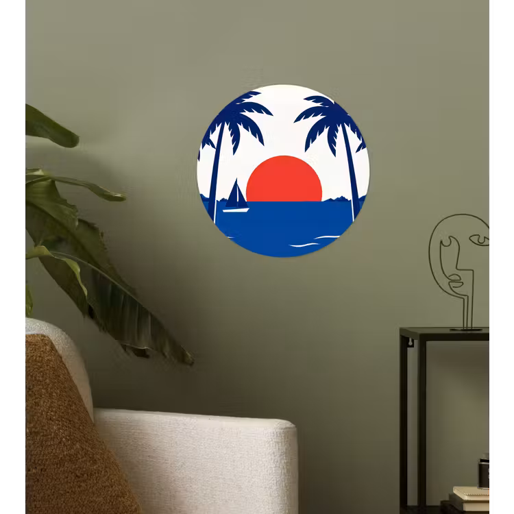 Zonsondergang - Zee - Palmboom - Tropisch - Modern Wandcirkel behangsticker klein -sfeer2