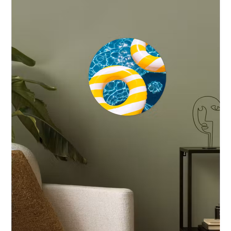 Zwembad - Zwembanden - Zomer - Geel - Blauw Wandcirkel behangsticker klein -sfeer2