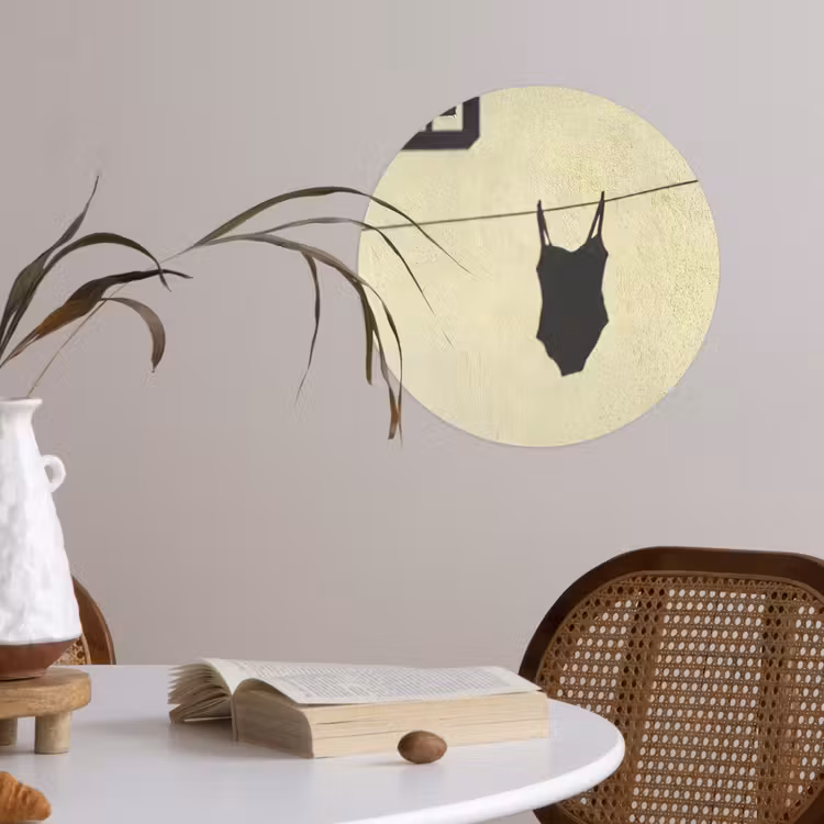 Badpak - Schaduw - Muur - Zomer - Minimalistisch Wandcirkel behangsticker klein -sfeer3