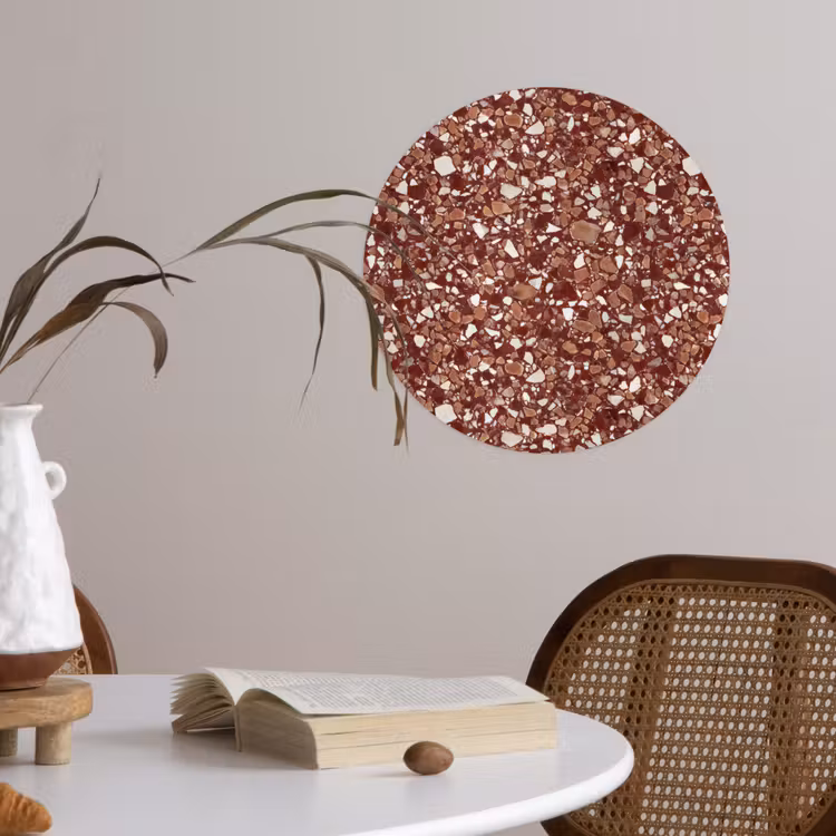 Terrazzo - Patroon - Steentextuur - Roodbruin Wandcirkel behangsticker klein 186 -sfeer3