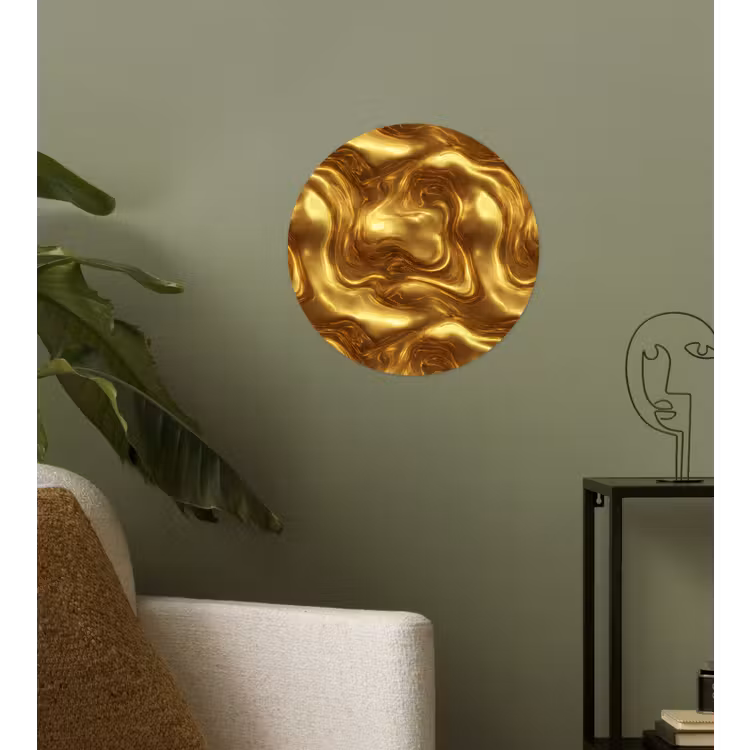 Textuur - Vloeibaar - Organisch - Goud Wandcirkel behangsticker klein 186 -sfeer2