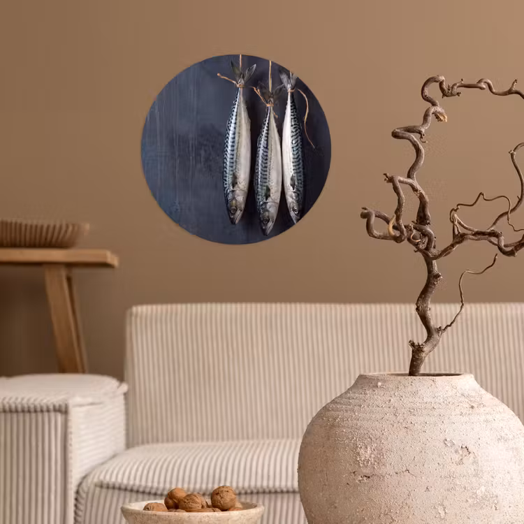 Wallpaper Circle - Three Fish - Rope - Drie vissen - Touw Wandcirkel behangsticker klein