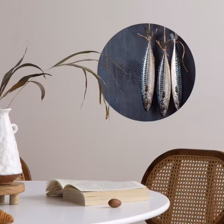 Wallpaper Circle - Three Fish - Rope - Drie vissen - Touw Wandcirkel behangsticker klein