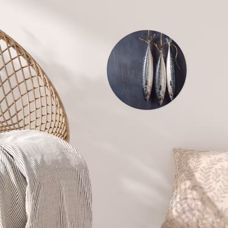 Wallpaper Circle - Three Fish - Rope - Drie vissen - Touw Wandcirkel behangsticker klein