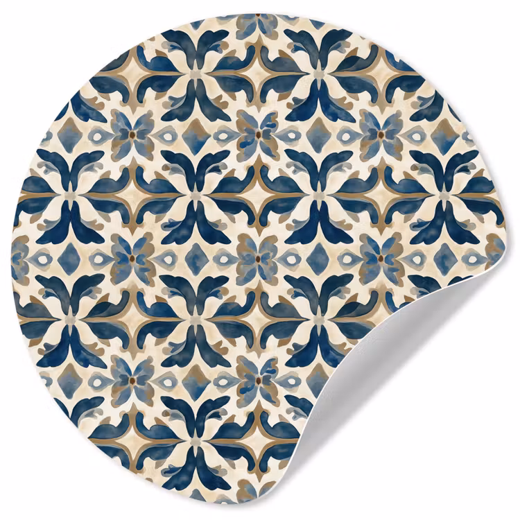 Tegel - Patroon - Blauw - Beige Wandcirkel behangsticker klein 186 -3d