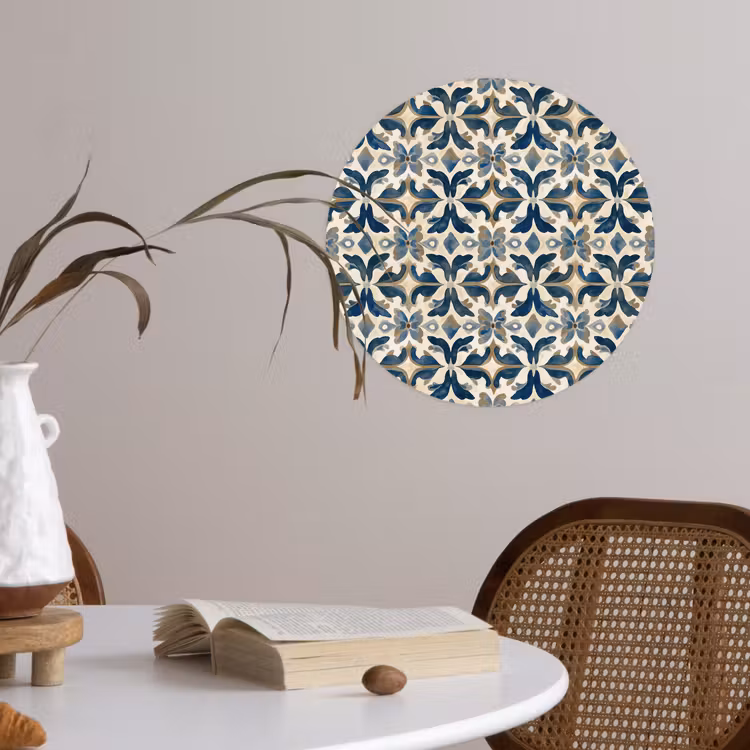 Tegel - Patroon - Blauw - Beige Wandcirkel behangsticker klein 186 -sfeer3