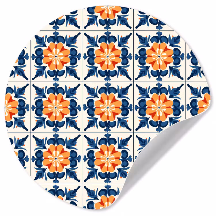 Traditioneel - Tegel - Oranje Wandcirkel behangsticker klein 186 -3d