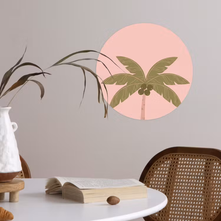 Boom - Palm - Natuur - Illustratie - Roze Wandcirkel behangsticker klein -sfeer3