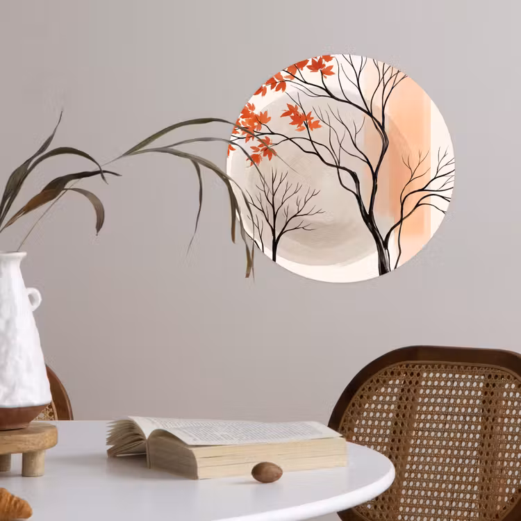 Wallpaper Circle - Tree - Red - Abstract - Boom - Rood - Abstract Wandcirkel behangsticker klein
