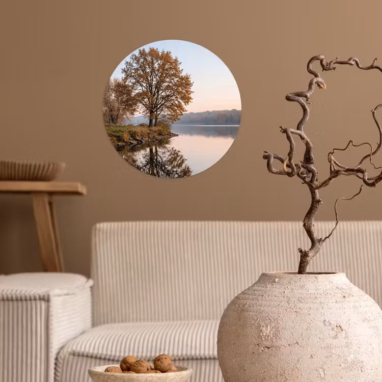 Bomen - Reflectie - Water - Zonsopgang - Serene Wandcirkel behangsticker klein -sfeer1