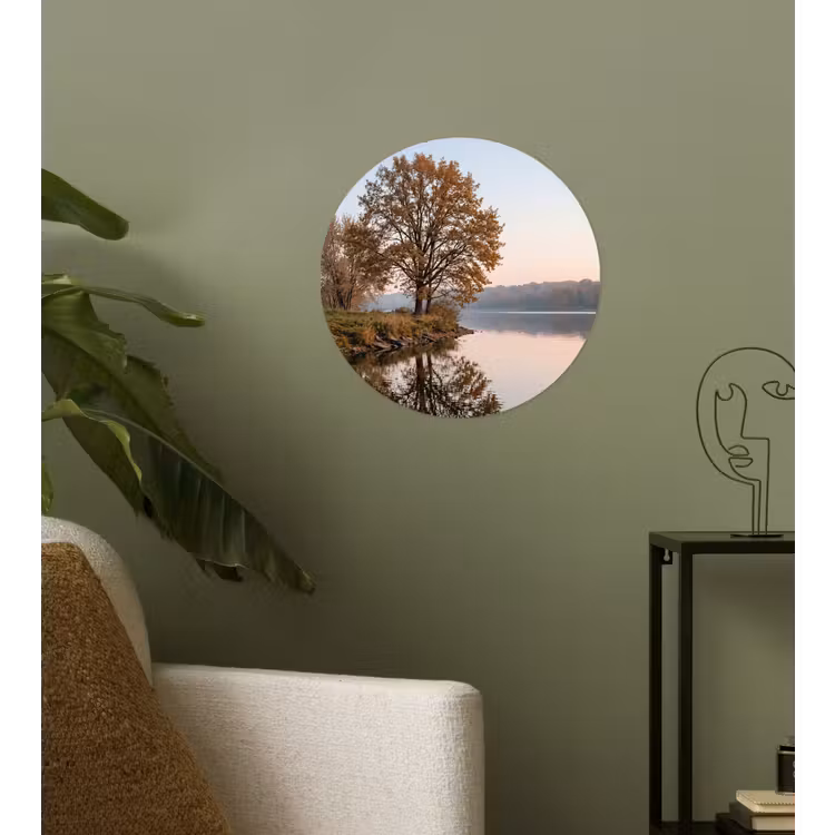 Bomen - Reflectie - Water - Zonsopgang - Serene Wandcirkel behangsticker klein -sfeer2