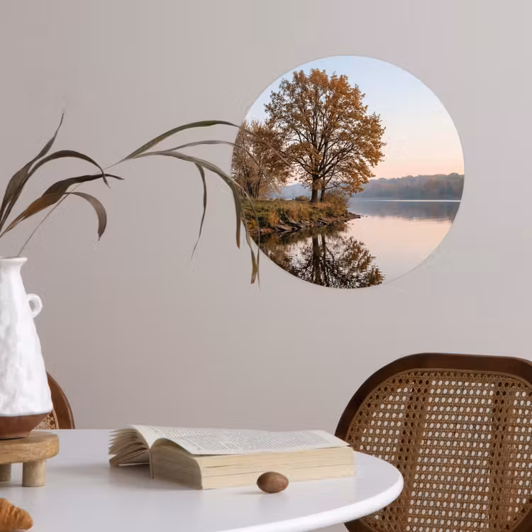 Bomen - Reflectie - Water - Zonsopgang - Serene Wandcirkel behangsticker klein -sfeer3