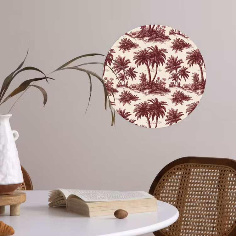 Tropisch - Geometrisch - Bordeauxrood Wandcirkel behangsticker klein 186 -sfeer3