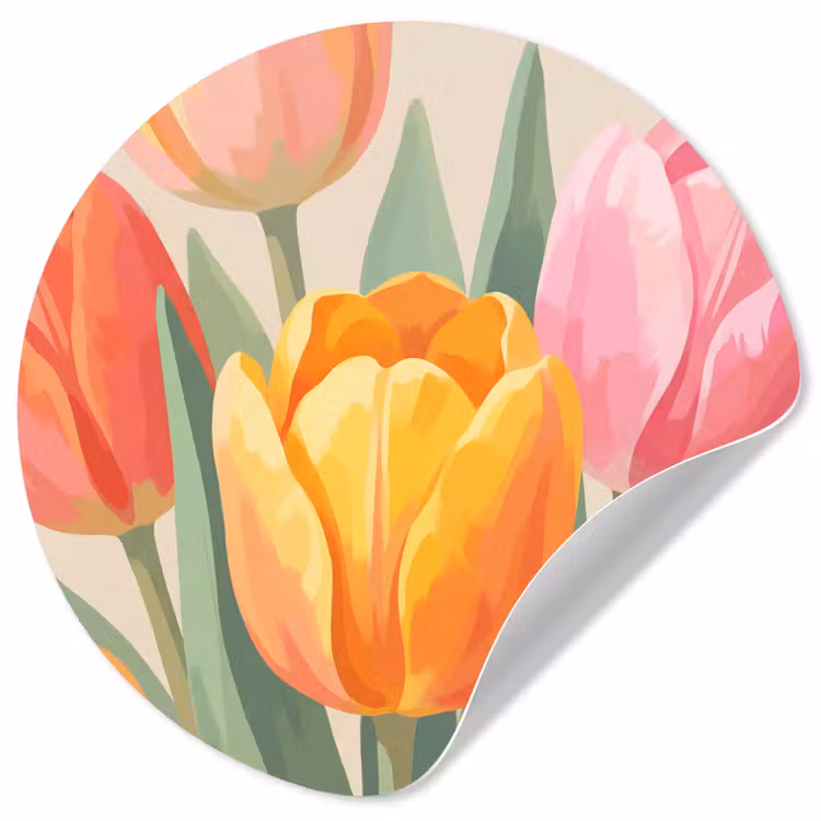 Tulpen - Abstract - Kleurrijk Wandcirkel behangsticker klein -3d
