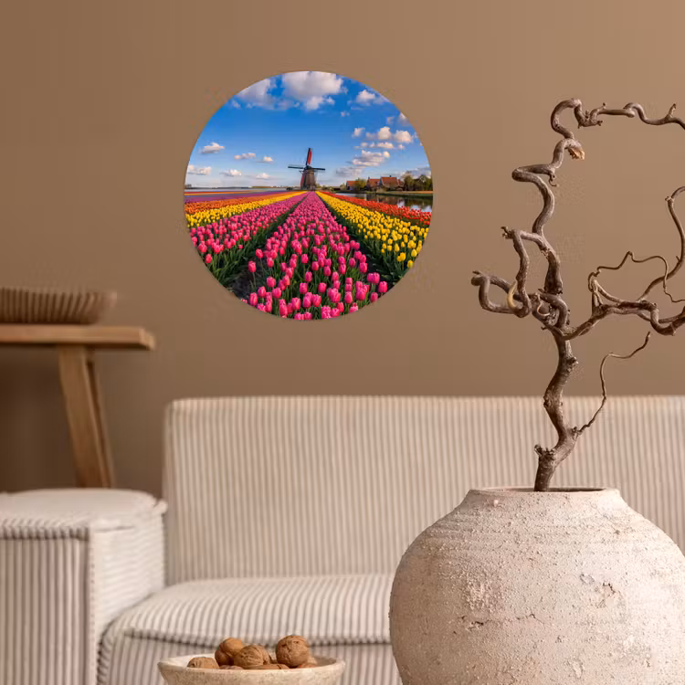 Tulpen - Holland - Molen - Kleurrijk Wandcirkel behangsticker klein -sfeer1