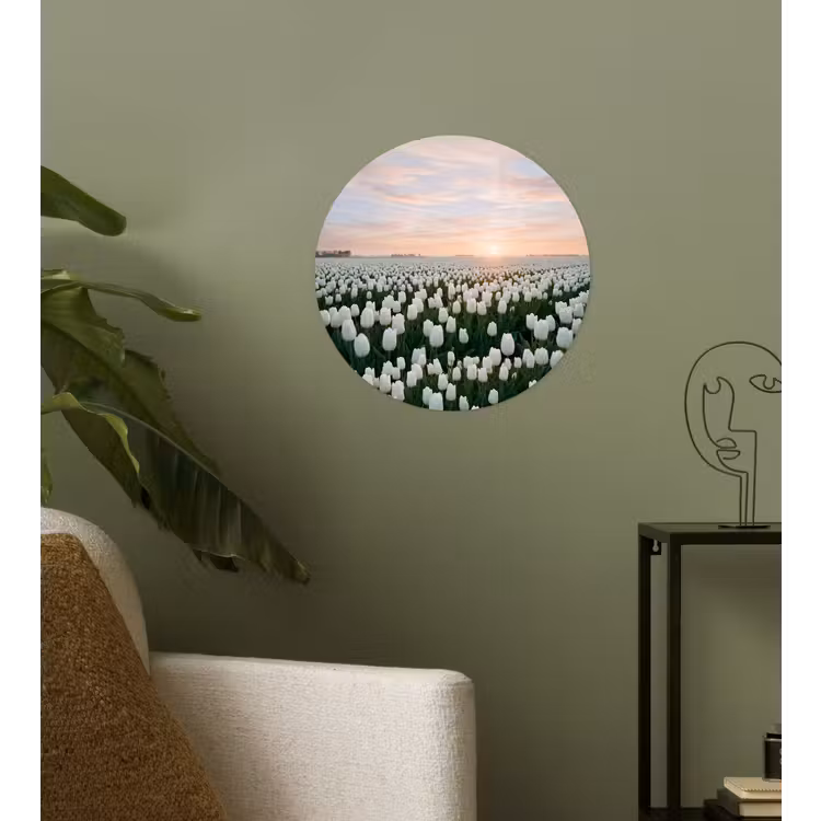 Tulpen - Landschap - Wit Wandcirkel behangsticker klein -sfeer2