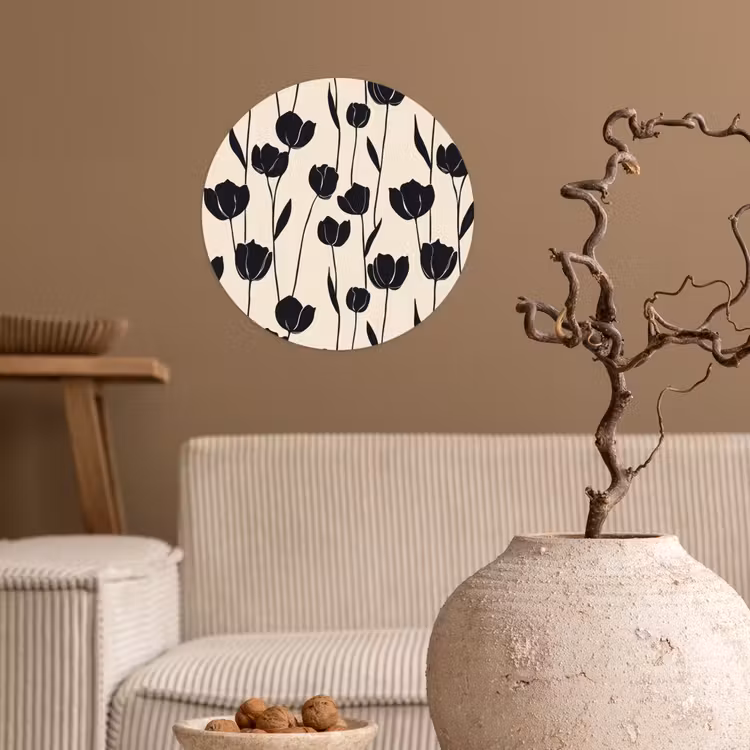 Tulpen - Patroon - Zwart Wandcirkel behangsticker klein 186 -sfeer1